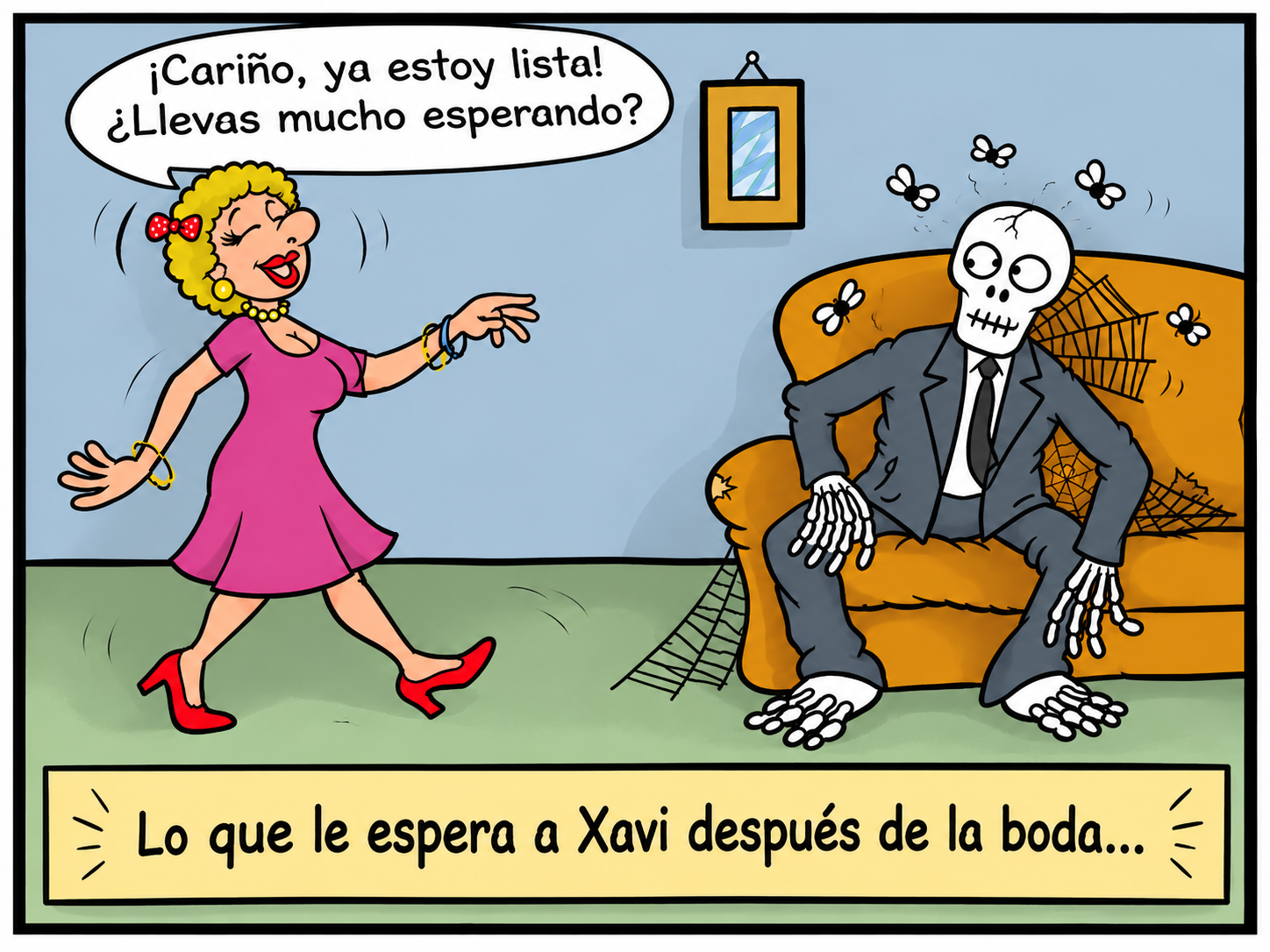 Viñeta: la novia lista y el novio esperando